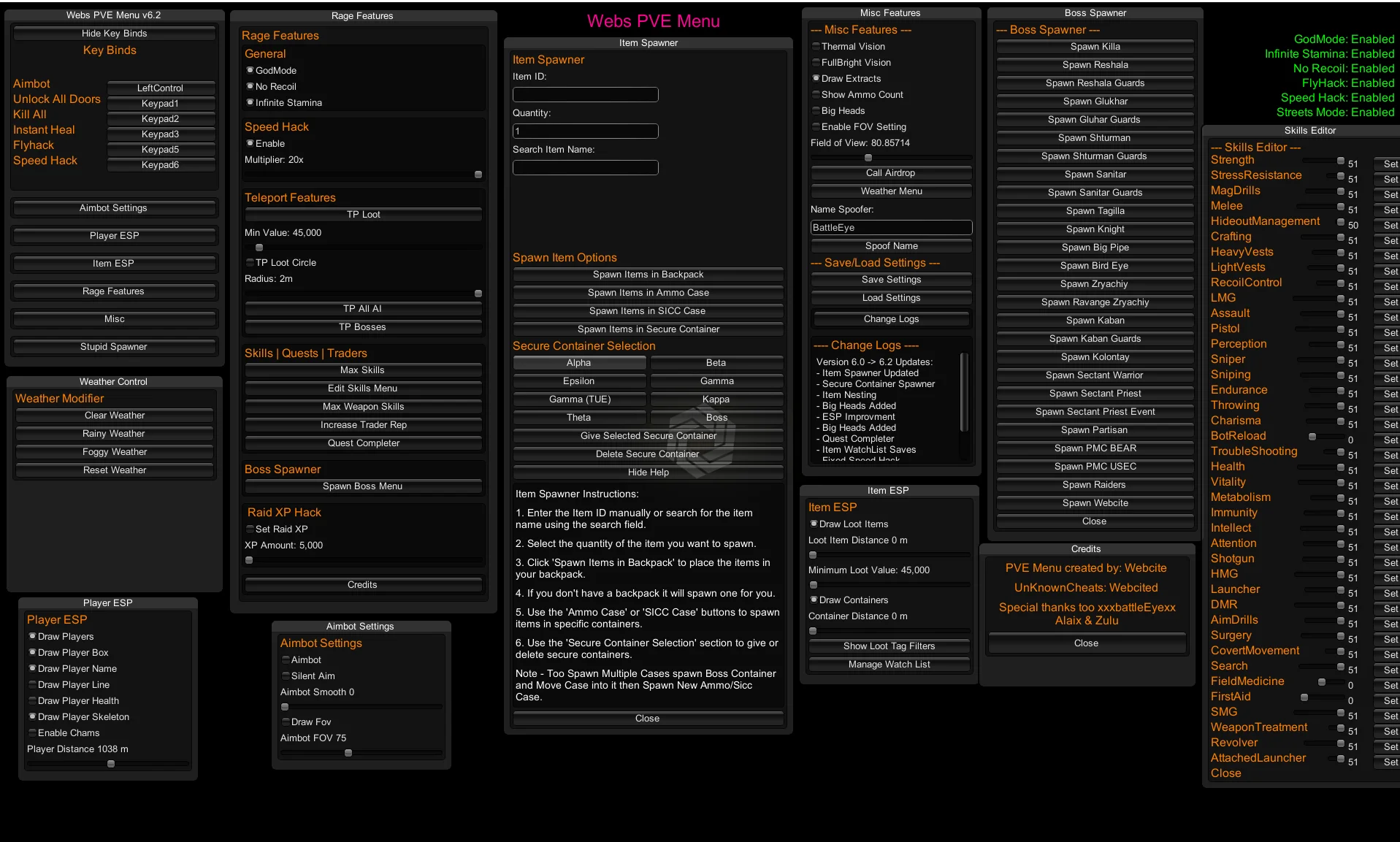 Чит на Escape From Tarkov (тарков) PVE - Webs PVE Menu