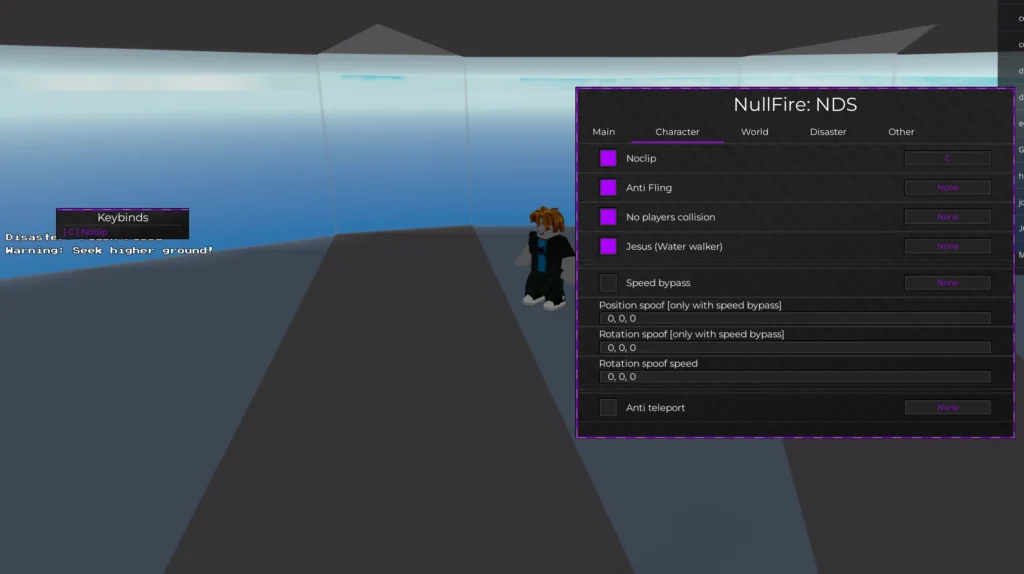 Скрипт NullFire на Выживание в Стихийных Бедствиях без ключа - NoClip, Gravity, No Collision 