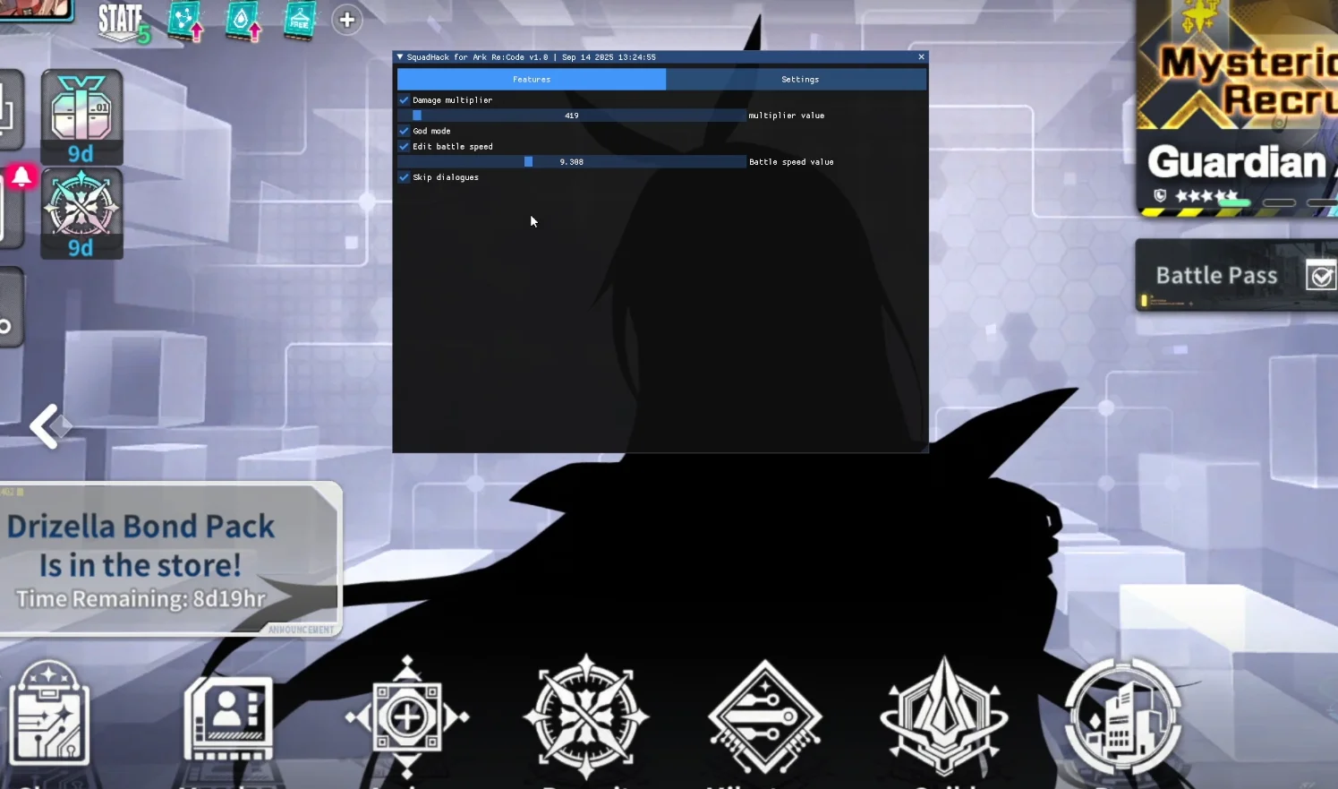 Чит на Ark Re:Code — SquadHack [Множитель урона, Бессмертие, Скип диалогов]