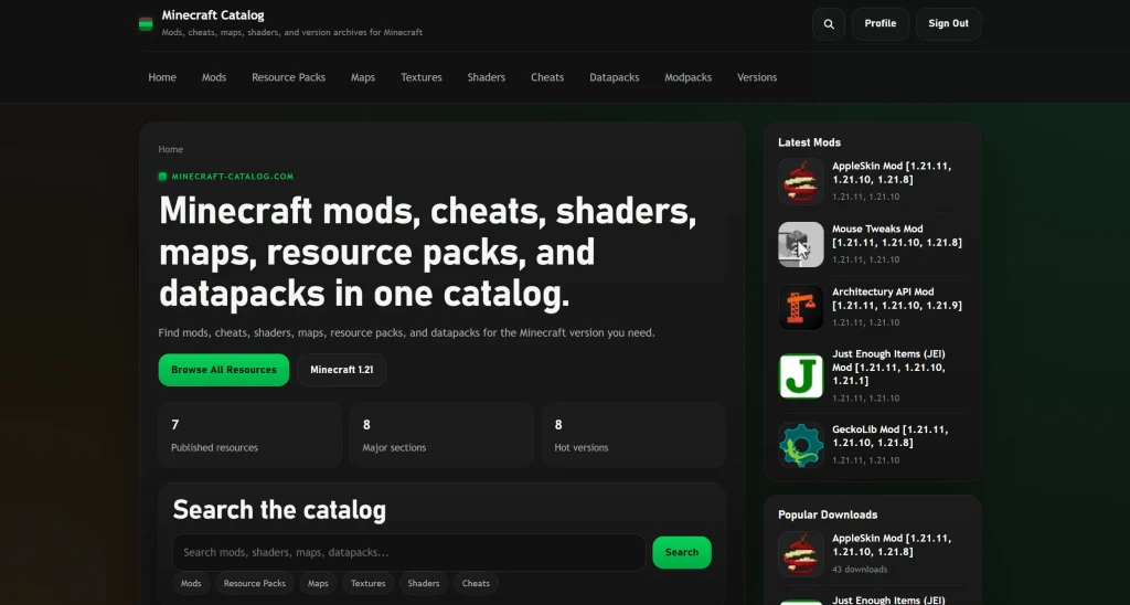 Minecraft-Catalog — лучший каталог модов и читов