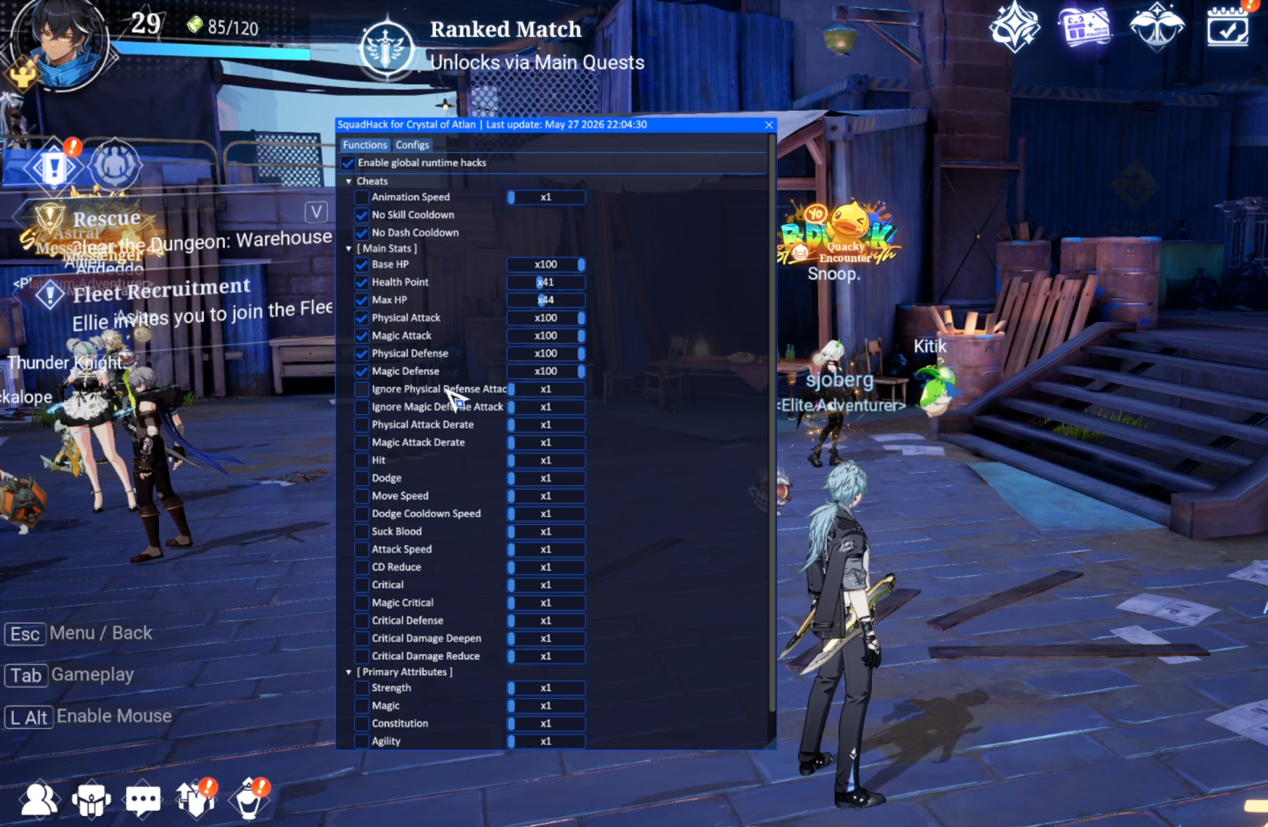 Cheat for Crystal of Atlan: stats editor, no skill cooldown, speedhack