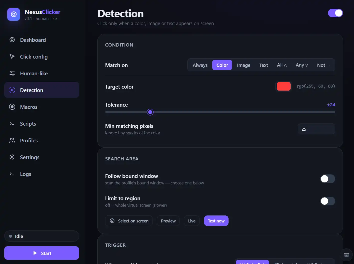 NexusClicker - Детект цвета, объектов, текста и картинок на экране